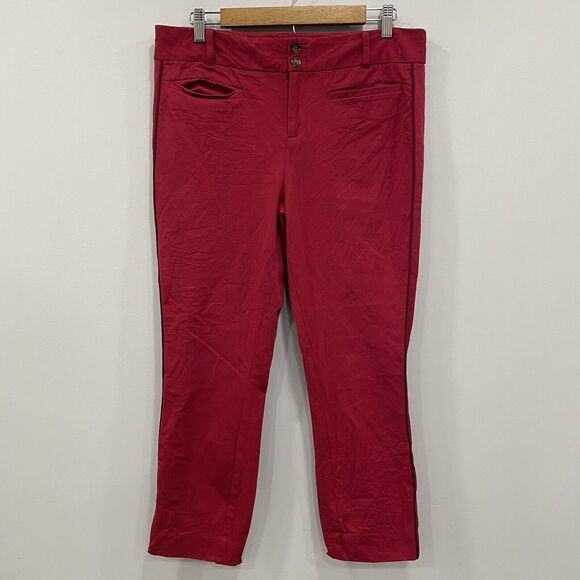 ANTHROPOLOGIE 12 The Essential Slim Red Trouser Pants Office Casual Work Cropped - Picture 1 of 16